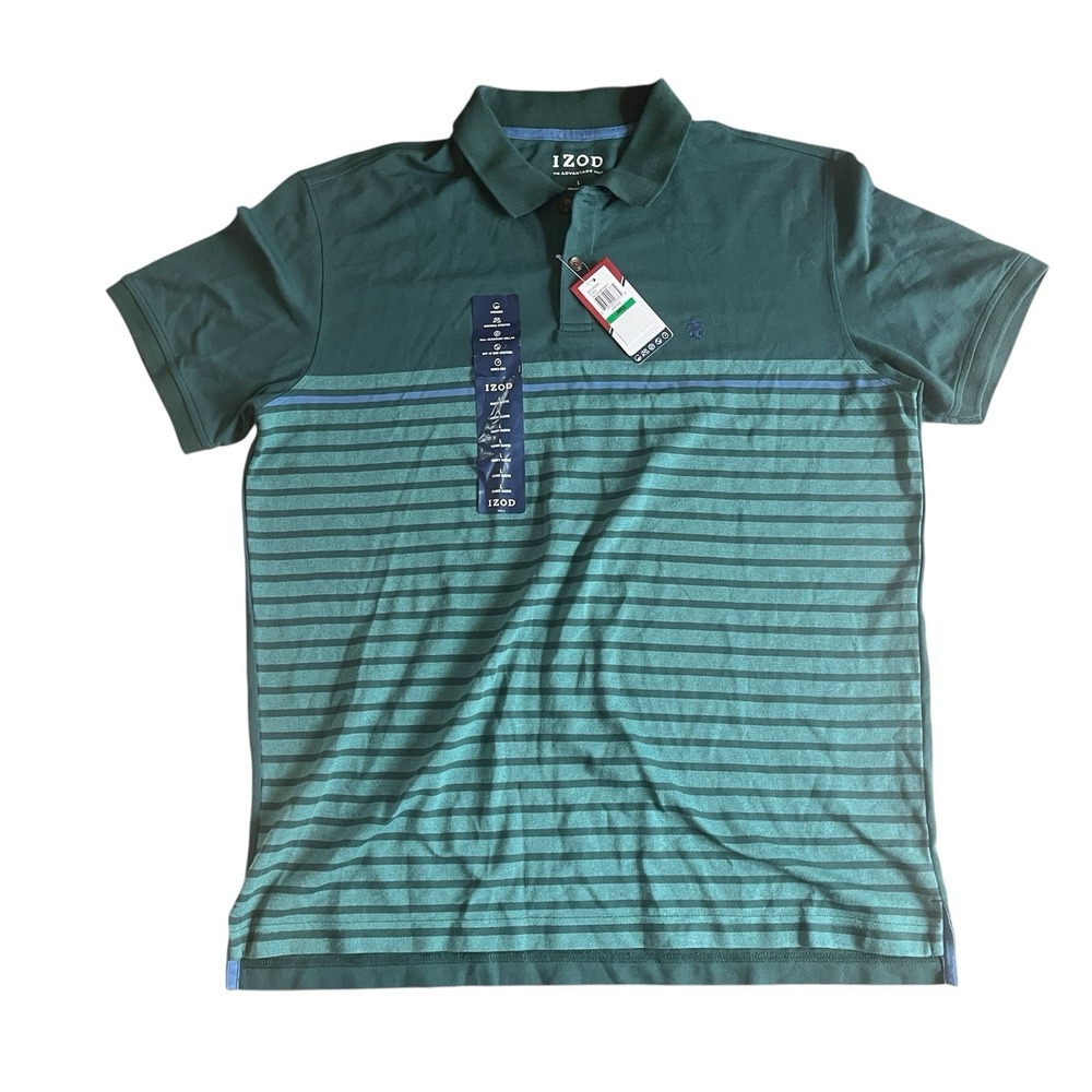 NWT Izod Men's Size L The Advantage Polo Teal Green Stripe June Bug